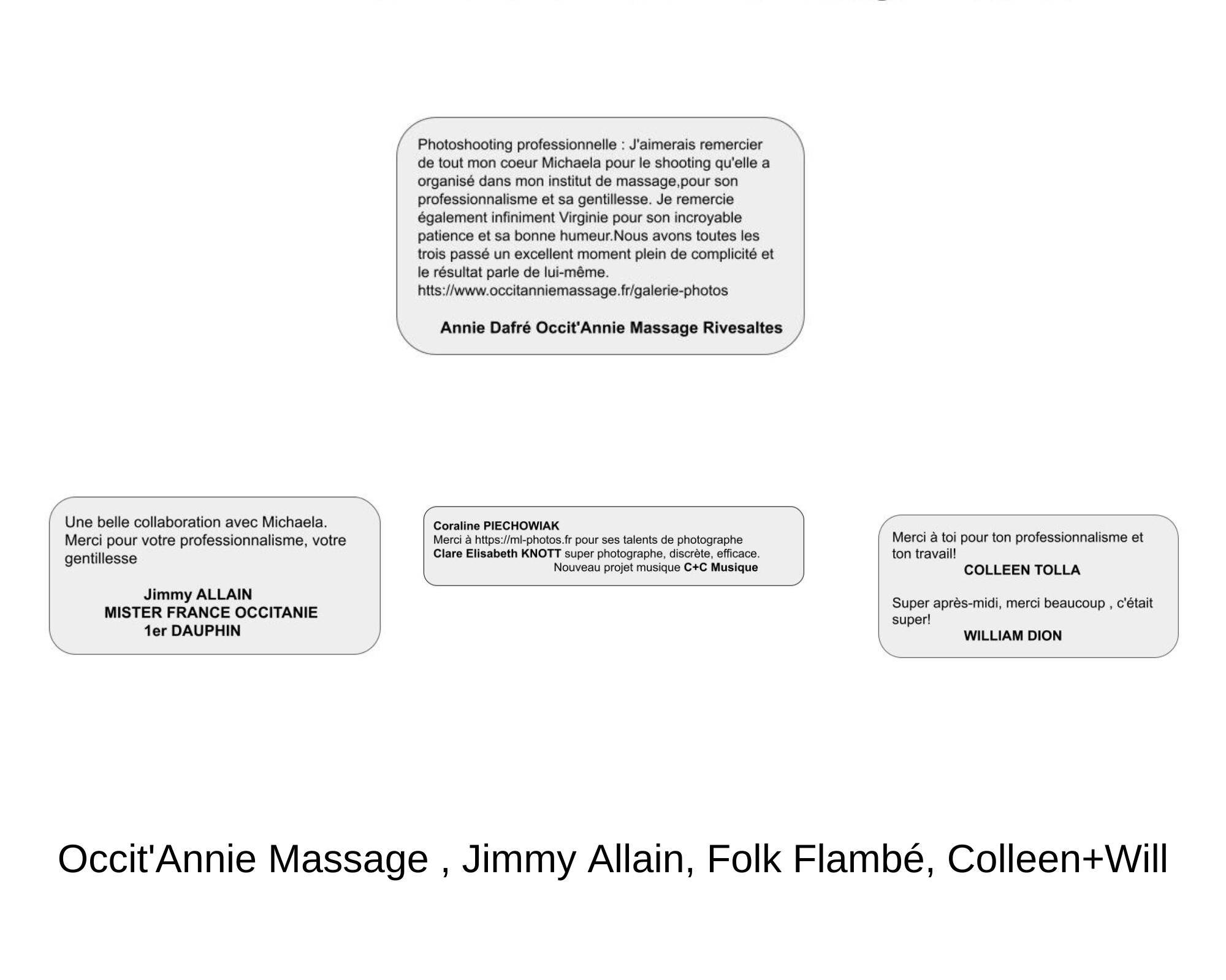 Occit' Annie Massage, Jimmy Allain, Folk Flambé, Colleen+Will